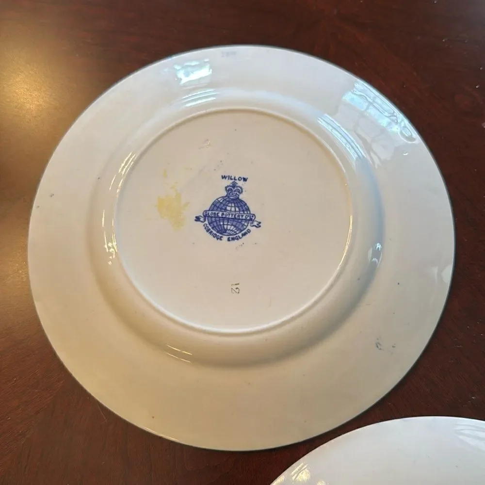 Willow Globe Pottery Cambridge England - Set of 2 - 8” Numbers Plates (#4 & #12)